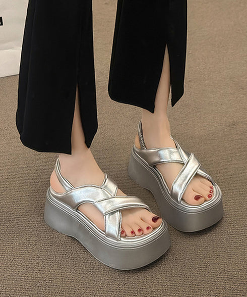 厚底サンダル クロスベルト レディース夏 サマーシューズ シンプル リラックス シルバー 快適 履きやすい カジュアル オルチャン アウトドア ビーチ旅行 99GYXC-136