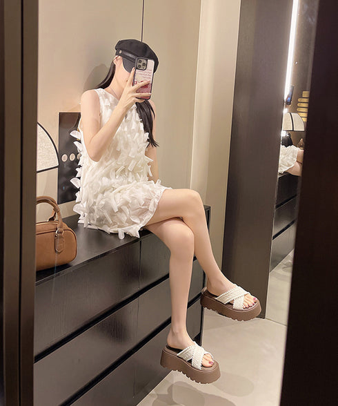 厚底サンダル レディース クロッシー編み サマーサンダル クロスベルト ボリューム 美脚脚長 履きやすい 歩きやすい カジュアル 大人 可愛い 旅行 99GYXC-137