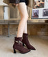 ポインテッドトゥ ブーツ ショートブーツ レディース ブーティー 裏微起毛 チャンキーヒール 秋冬 太ヒール フェミニン オフィスカジュアル 歩きやすい おしゃれ 99GYXC-144