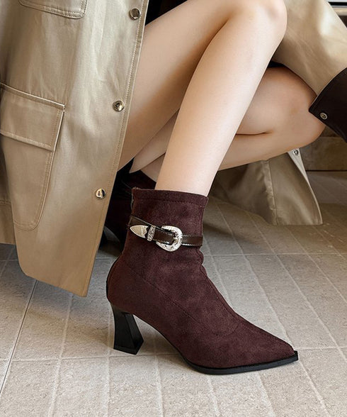 ポインテッドトゥ ブーツ ショートブーツ レディース ブーティー 裏微起毛 チャンキーヒール 秋冬 太ヒール フェミニン オフィスカジュアル 歩きやすい おしゃれ 99GYXC-144