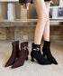 ポインテッドトゥ ブーツ ショートブーツ レディース ブーティー 裏微起毛 チャンキーヒール 秋冬 太ヒール フェミニン オフィスカジュアル 歩きやすい おしゃれ 99GYXC-144