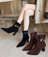 ポインテッドトゥ ブーツ ショートブーツ レディース ブーティー 裏微起毛 チャンキーヒール 秋冬 太ヒール フェミニン オフィスカジュアル 歩きやすい おしゃれ 99GYXC-144
