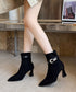 ポインテッドトゥ ブーツ ショートブーツ レディース ブーティー 裏微起毛 チャンキーヒール 秋冬 太ヒール フェミニン オフィスカジュアル 歩きやすい おしゃれ 99GYXC-144