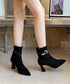ポインテッドトゥ ブーツ ショートブーツ レディース ブーティー 裏微起毛 チャンキーヒール 秋冬 太ヒール フェミニン オフィスカジュアル 歩きやすい おしゃれ 99GYXC-144