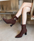 ポインテッドトゥ ブーツ ショートブーツ レディース ブーティー 裏微起毛 チャンキーヒール 秋冬 太ヒール フェミニン オフィスカジュアル 歩きやすい おしゃれ 99GYXC-144