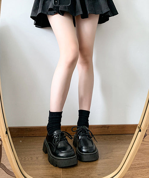 ドレスシューズ 厚底 レディース 学院風 ローファー レースアップシューズ 編み上げ レザー調 ローヒール 可愛い シンプル 歩きやすい 疲れない おしゃれ 99GYXC-146