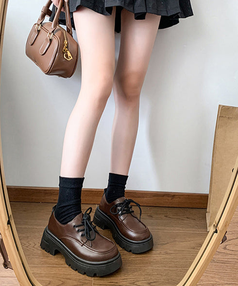 ドレスシューズ 厚底 レディース 学院風 ローファー レースアップシューズ 編み上げ レザー調 ローヒール 可愛い シンプル 歩きやすい 疲れない おしゃれ 99GYXC-146