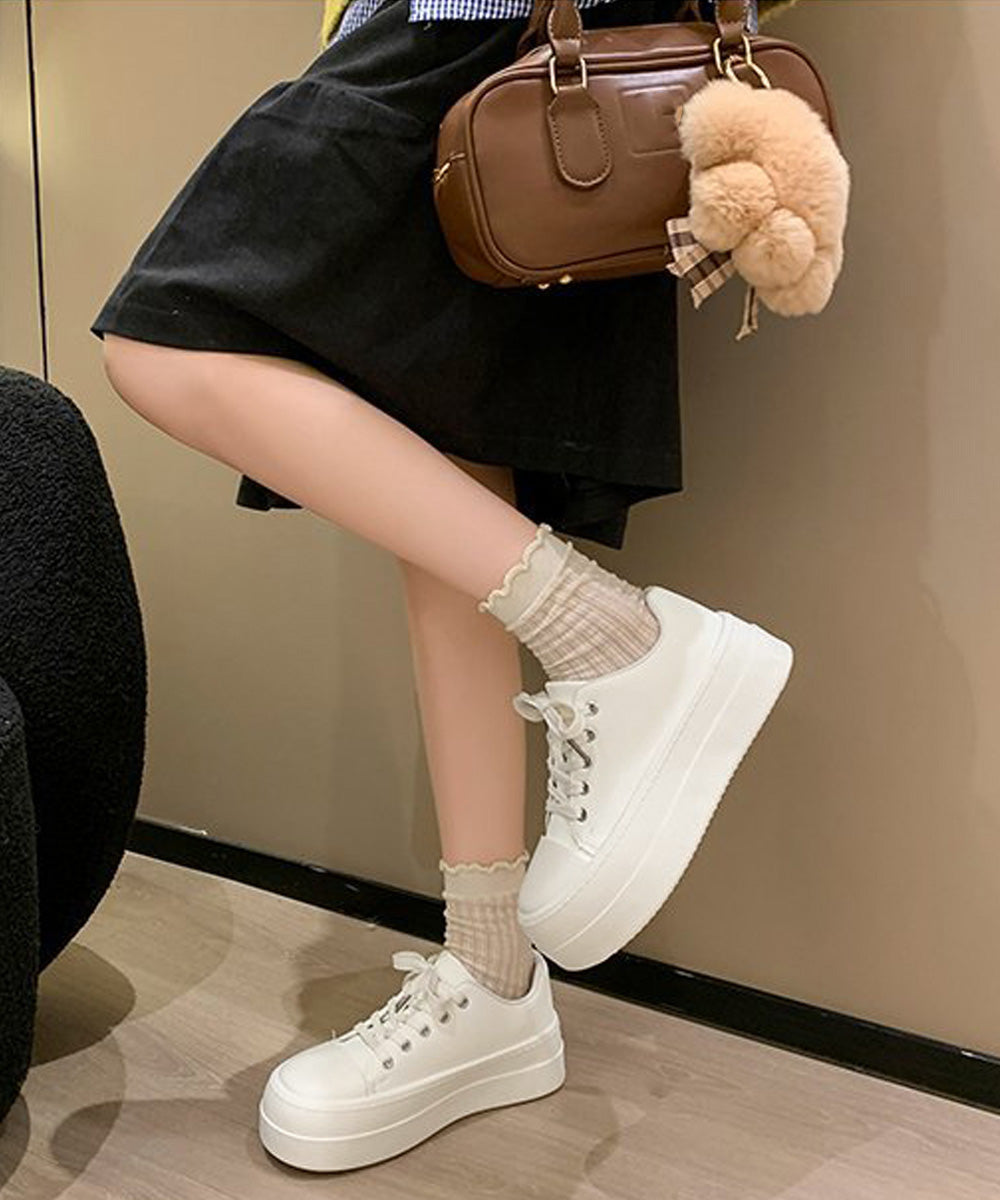 厚底スニーカー レースアップ靴 美脚脚長