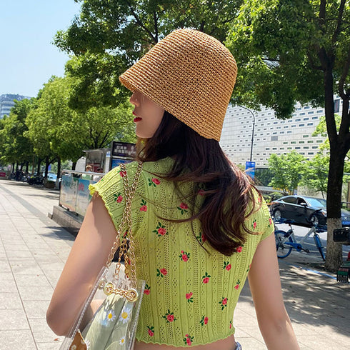 麦わら帽子 ストローハット レディース 韓国帽子 バケットハット おりたたみ 紫外線 日焼け対策 春夏 ナチュラル 小顔 韓国 夏海 アウトドア おしゃれハット 99HFZZ-002