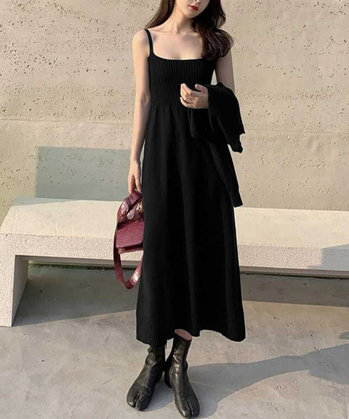 ニットセットアップ レディース2点セット カーディガン ワンピース キャミソールドレス ショート丈 ボタン セーター 着やせ セクシー 大人 お洒落 オルチャン 99HQB-001