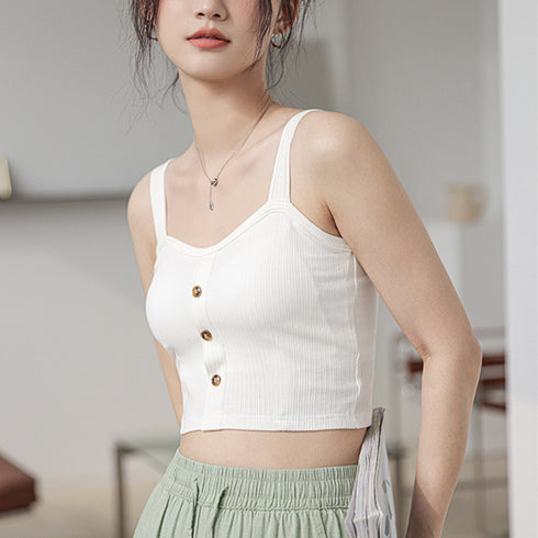 カップ付き キャミソール レディース5色 ブラキャミ ブラトップ トップス へそ出しキャミ ボタン セクシー 肌着 無地 カジュアル 胸元 大人 おしゃれ 99HQY-001
