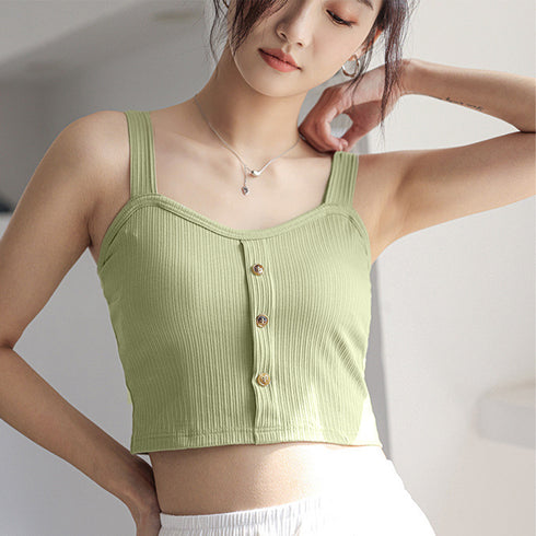 カップ付き キャミソール レディース5色 ブラキャミ ブラトップ トップス へそ出しキャミ ボタン セクシー 肌着 無地 カジュアル 胸元 大人 おしゃれ 99HQY-001