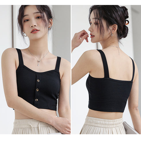 カップ付き キャミソール レディース5色 ブラキャミ ブラトップ トップス へそ出しキャミ ボタン セクシー 肌着 無地 カジュアル 胸元 大人 おしゃれ 99HQY-001