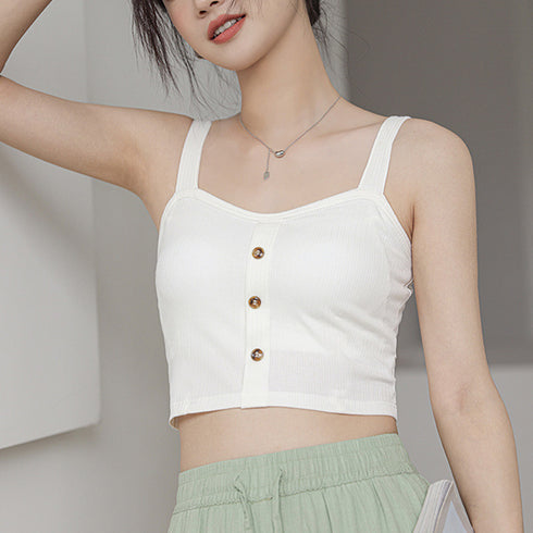 カップ付き キャミソール レディース5色 ブラキャミ ブラトップ トップス へそ出しキャミ ボタン セクシー 肌着 無地 カジュアル 胸元 大人 おしゃれ 99HQY-001