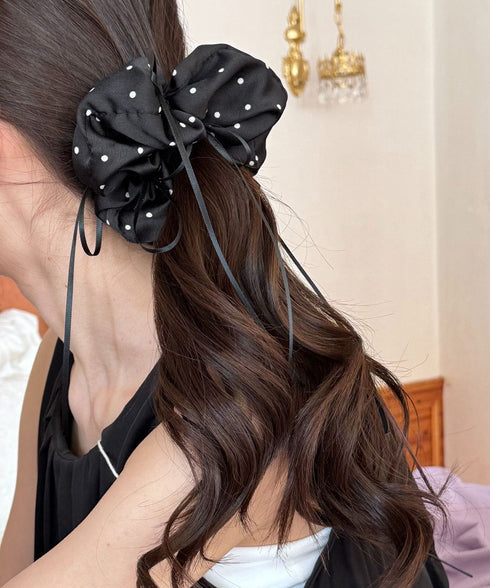 リボンヘアゴム ドット柄シュシュ 韓国風 レディース ヘアアレンジ 髪飾り お団子 フェミニン オルチャン 大人 可愛い おしゃれ 女子会 パーティー 99HXGY-003