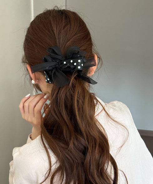 ドット柄 リボンシュシュ 韓国風ヘアゴム レディース ヘアアクセサリー ポニーテール 大人可愛い 髪飾り おしゃれ お団子ヘア 髪留め カジュアル ヘアアレンジ 99HXGY-006