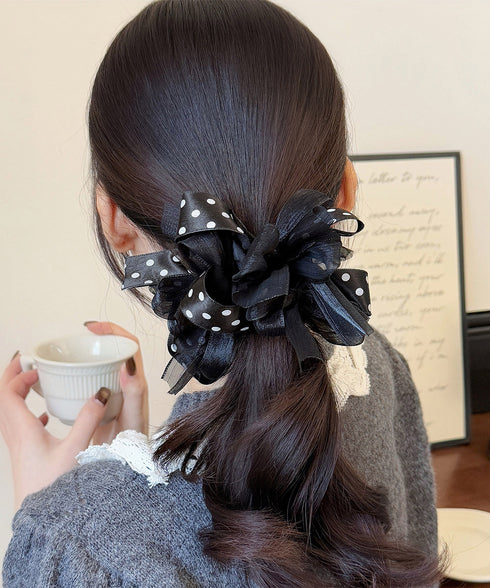 ドット柄 リボンシュシュ 韓国風ヘアゴム レディース ヘアアクセサリー ポニーテール 大人可愛い 髪飾り おしゃれ お団子ヘア 髪留め カジュアル ヘアアレンジ 99HXGY-006