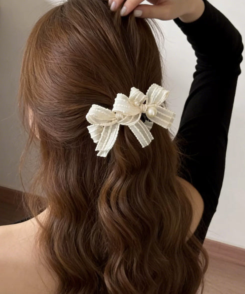 バナナクリップ パールリボン ヘアグッズ レディース ヘアクリップ ヘアアクセサリー おしゃれ 大人女子 まとめ髪 ハーフアップ 夜会巻き髪飾り ヘアアレンジ 99HXGY-007