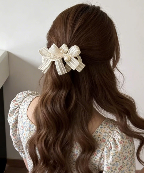 バナナクリップ パールリボン ヘアグッズ レディース ヘアクリップ ヘアアクセサリー おしゃれ 大人女子 まとめ髪 ハーフアップ 夜会巻き髪飾り ヘアアレンジ 99HXGY-007