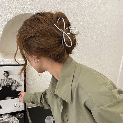 メタルヘアクリップ バンスクリップ 韓国 レディース ヘアアクセサリー シルバー 蝶結び 大人 可愛い おしゃれ 髪飾り オフィス 誕生日 プレゼント 演奏会 99HXSP-005