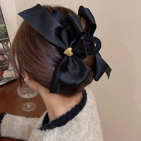 リボンヘアクリップ ハート飾り 韓国風 レディース ヘアアクセサリー バンスクリップ ベルベット メタル 髪留め 大人 エレガント おしゃれ 韓国ファッション 99HXSP-006