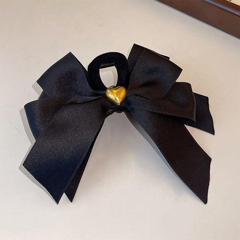 リボンヘアクリップ ハート飾り 韓国風 レディース ヘアアクセサリー バンスクリップ ベルベット メタル 髪留め 大人 エレガント おしゃれ 韓国ファッション 99HXSP-006