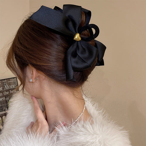 リボンヘアクリップ ハート飾り 韓国風 レディース ヘアアクセサリー バンスクリップ ベルベット メタル 髪留め 大人 エレガント おしゃれ 韓国ファッション 99HXSP-006