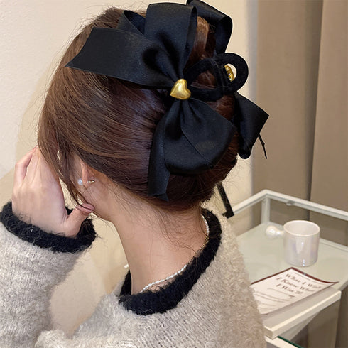 リボンヘアクリップ ハート飾り 韓国風 レディース ヘアアクセサリー バンスクリップ ベルベット メタル 髪留め 大人 エレガント おしゃれ 韓国ファッション 99HXSP-006