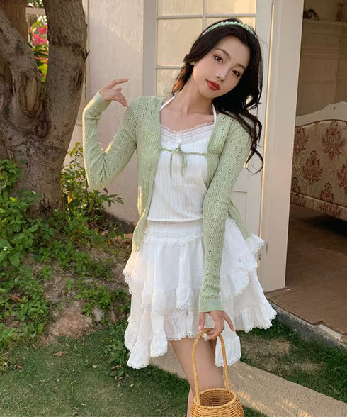 カーディガン 透かし編み レディース 長袖トップス 薄手 無地 セクシー 大人 可愛い おしゃれ 着やせ オルチャン 着回し フェミニン 冷房対策 99HZM-001