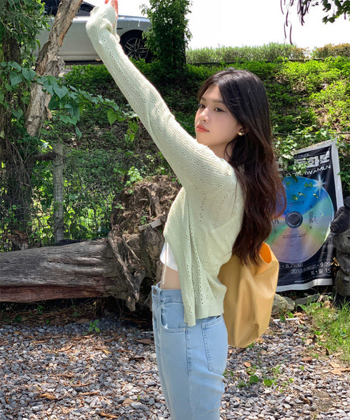 カーディガン 透かし編み レディース 長袖トップス 薄手 無地 セクシー 大人 可愛い おしゃれ 着やせ オルチャン 着回し フェミニン 冷房対策 99HZM-001