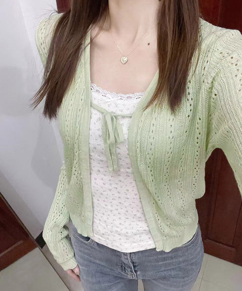 カーディガン 透かし編み レディース 長袖トップス 薄手 無地 セクシー 大人 可愛い おしゃれ 着やせ オルチャン 着回し フェミニン 冷房対策 99HZM-001