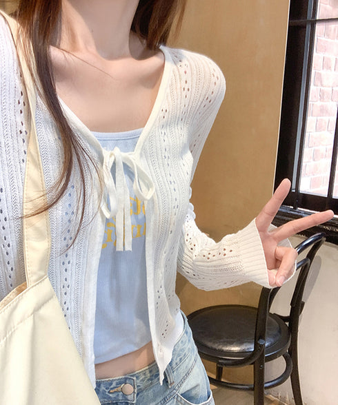 カーディガン 透かし編み レディース 長袖トップス 薄手 無地 セクシー 大人 可愛い おしゃれ 着やせ オルチャン 着回し フェミニン 冷房対策 99HZM-001