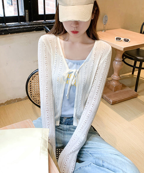 カーディガン 透かし編み レディース 長袖トップス 薄手 無地 セクシー 大人 可愛い おしゃれ 着やせ オルチャン 着回し フェミニン 冷房対策 99HZM-001