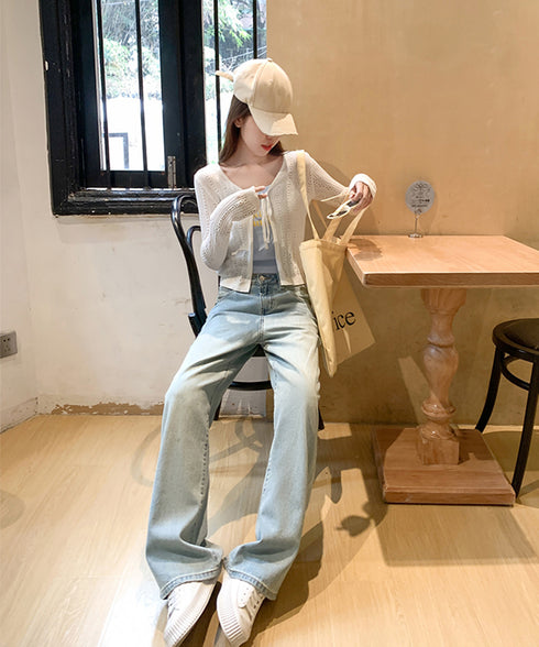 カーディガン 透かし編み レディース 長袖トップス 薄手 無地 セクシー 大人 可愛い おしゃれ 着やせ オルチャン 着回し フェミニン 冷房対策 99HZM-001