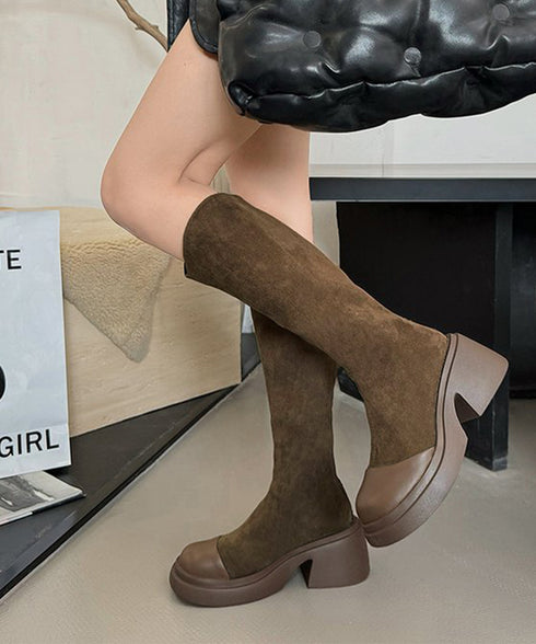 ロングブーツ レディース スエード調 ジョッキーブーツ ジッパー付き チャンキーヒール 秋冬 膝下 オルチャン おしゃれ オフィスカジュアル 疲れにくい 99JGXY-001