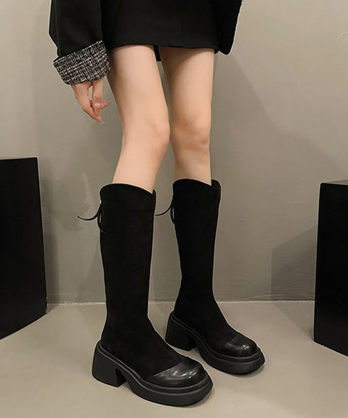 ロングブーツ レディース スエード調 ジョッキーブーツ ジッパー付き チャンキーヒール 秋冬 膝下 オルチャン おしゃれ オフィスカジュアル 疲れにくい 99JGXY-001