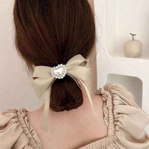 光沢シュシュ ヘアゴム ハート リボン レディース 韓国 サテン まとめ髪 髪飾り ヘアアレンジ ラインストーン 水玉 大人 可愛い 女子会 おしゃれ 99JHSP-001
