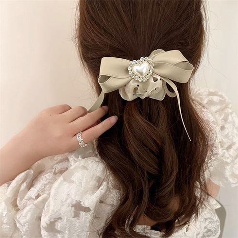 光沢シュシュ ヘアゴム ハート リボン レディース 韓国 サテン まとめ髪 髪飾り ヘアアレンジ ラインストーン 水玉 大人 可愛い 女子会 おしゃれ 99JHSP-001