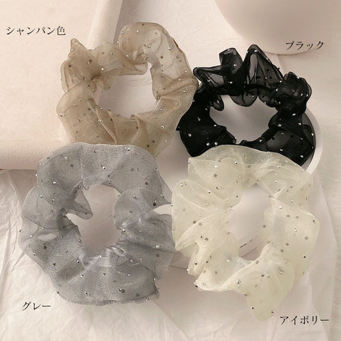 シュシュ キラキラ 韓国風 ヘアゴム レディース ヘアアクセサリーまとめ髪 人気ヘアアレンジ 大人可愛い髪飾り 女子会パーティー おしゃれ カジュアル 発表会 99JJSP-001