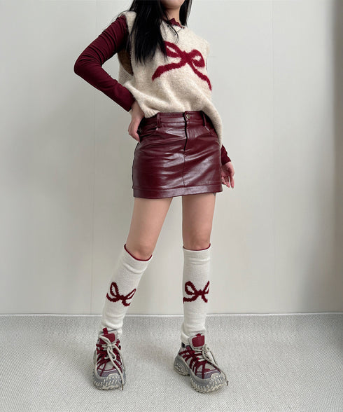 ニットベスト レディース ニットジレ ニットトップス ノースリーブ リボン柄 編み 体型カバー 重ね着 着やせ 大人 可愛い カジュアル オルチャン 春秋冬 99JNX-001