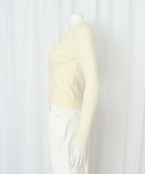 ニットトップスレディース リボン フリル ニットソー セーター Vネック プルオーバー 長袖 無地 着やせ きれいめ 大人 可愛い おしゃれ カジュアル 人気 99JNX-002