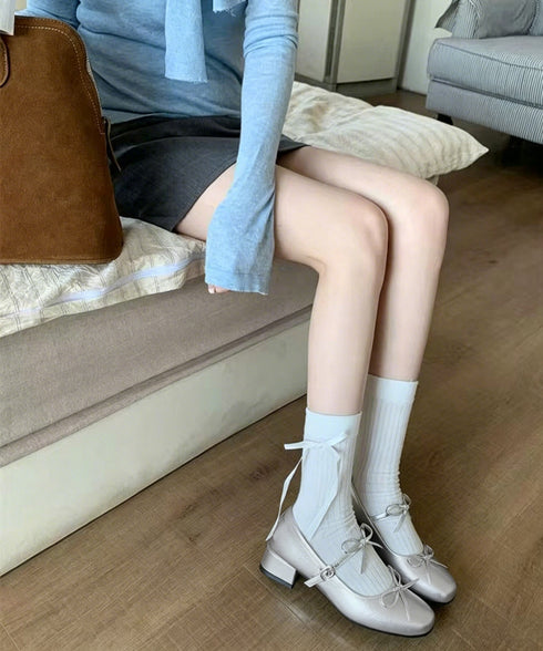 リボン バレエパンプス 美脚ヒール パンプス レディース スクエアトゥ チャンキーヒール きれいめ 歩きやすい オシャレ 大人可愛い 結婚式 披露宴 99JRDZ-001