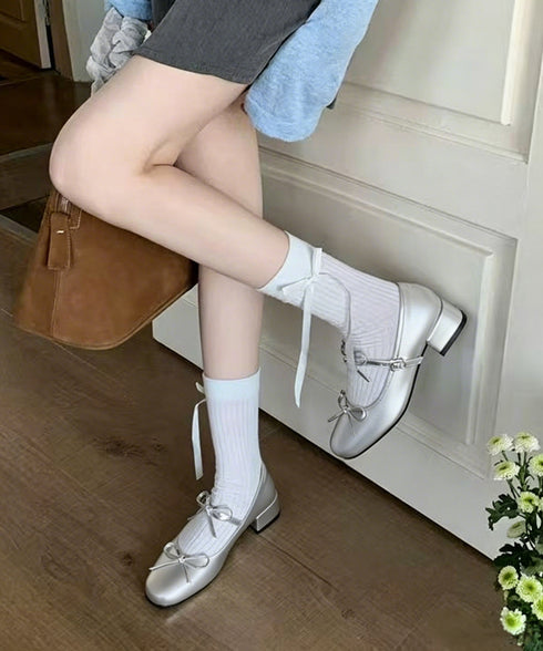 リボン バレエパンプス 美脚ヒール パンプス レディース スクエアトゥ チャンキーヒール きれいめ 歩きやすい オシャレ 大人可愛い 結婚式 披露宴 99JRDZ-001