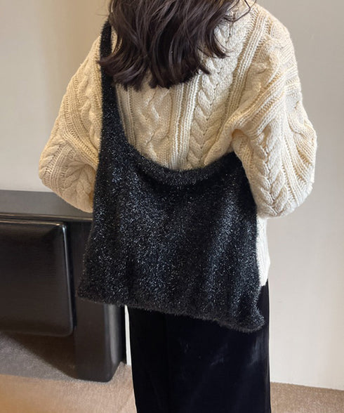 ニットトートバッグ ラメシャギー 無地バッグ 手提げかばん シンプル 折り畳み a4対応 柔らかい 肩掛けバッグ 軽量 通勤通学 ユニセックス 99JXF-001