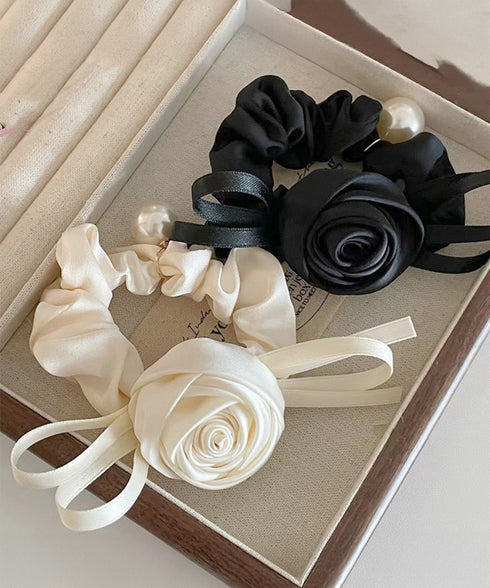 サテンシュシュ ヘアゴム ローズ まとめ髪 髪飾り 髪留め おしゃれ 可愛い オルチャン 発表会 女子会 デート パーティープレゼント 雑貨 99JXSP-001