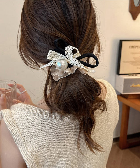 ヘアゴム シュシュ レース蝶結び 韓国風 レディース 髪飾り ヘアアレンジ ヘアアクセサリー 透け感 パール付き 人気 大人可愛い オルチャン おしゃれ 雑貨 99JXSP-006