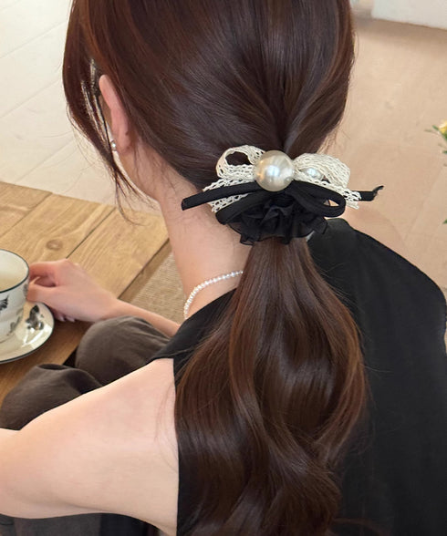 ヘアゴム シュシュ レース蝶結び 韓国風 レディース 髪飾り ヘアアレンジ ヘアアクセサリー 透け感 パール付き 人気 大人可愛い オルチャン おしゃれ 雑貨 99JXSP-006