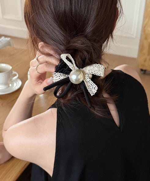 ヘアゴム シュシュ レース蝶結び 韓国風 レディース 髪飾り ヘアアレンジ ヘアアクセサリー 透け感 パール付き 人気 大人可愛い オルチャン おしゃれ 雑貨 99JXSP-006