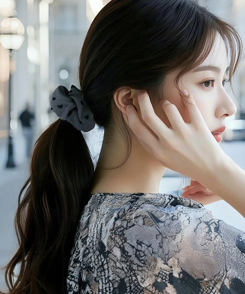 シュシュ ヘアゴム リボン柄 ハート柄 レディース ヘアアクセサリー ヘアアレンジ ボリューム髪飾り 髪留め 大人 可愛い オルチャン フェミニン デート 99JXSP-013