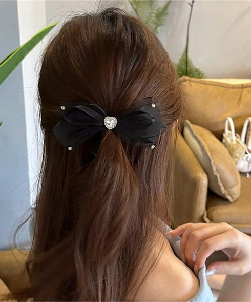 リボンシュシュ ヘアゴム レディース ヘアアレンジ 髪飾り 髪留め まとめ髪 ラインストーン 透け感 大人 かわいい おしゃれ オルチャン 発表会 99JXSP-014